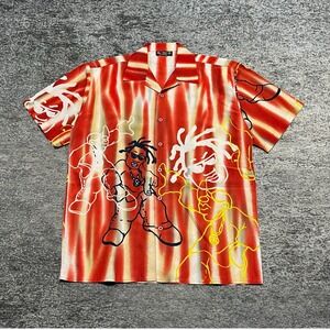 Vintage CNYC Button Up Shirt Mens Medium Red Hip-Hop Oversized Y2K 2000s